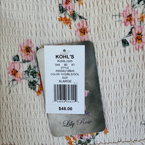 Lily Rose ivory pink floral ruffle cap spaghetti strap sweetheart midi dress XL - Picture 12 of 15